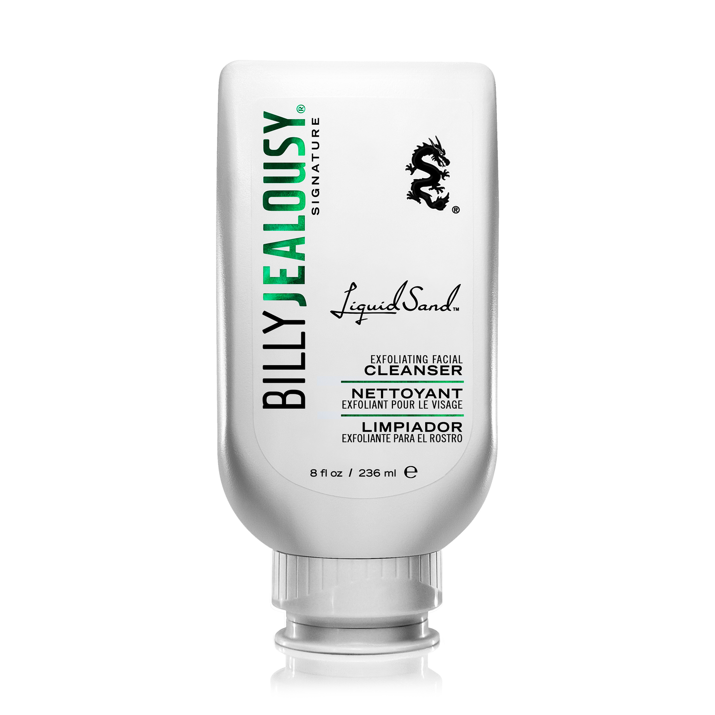8oz tottle of Billy Jealousy LiquidSand Exfoliating Facial Cleanser, shown on a white background.