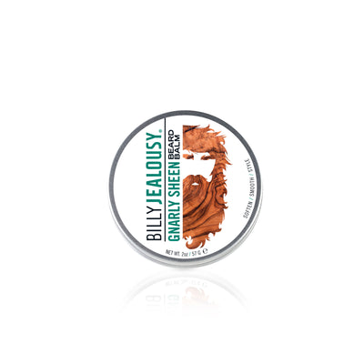 (Product image): 2oz aluminum tin of Gnarly Sheen beard balm.